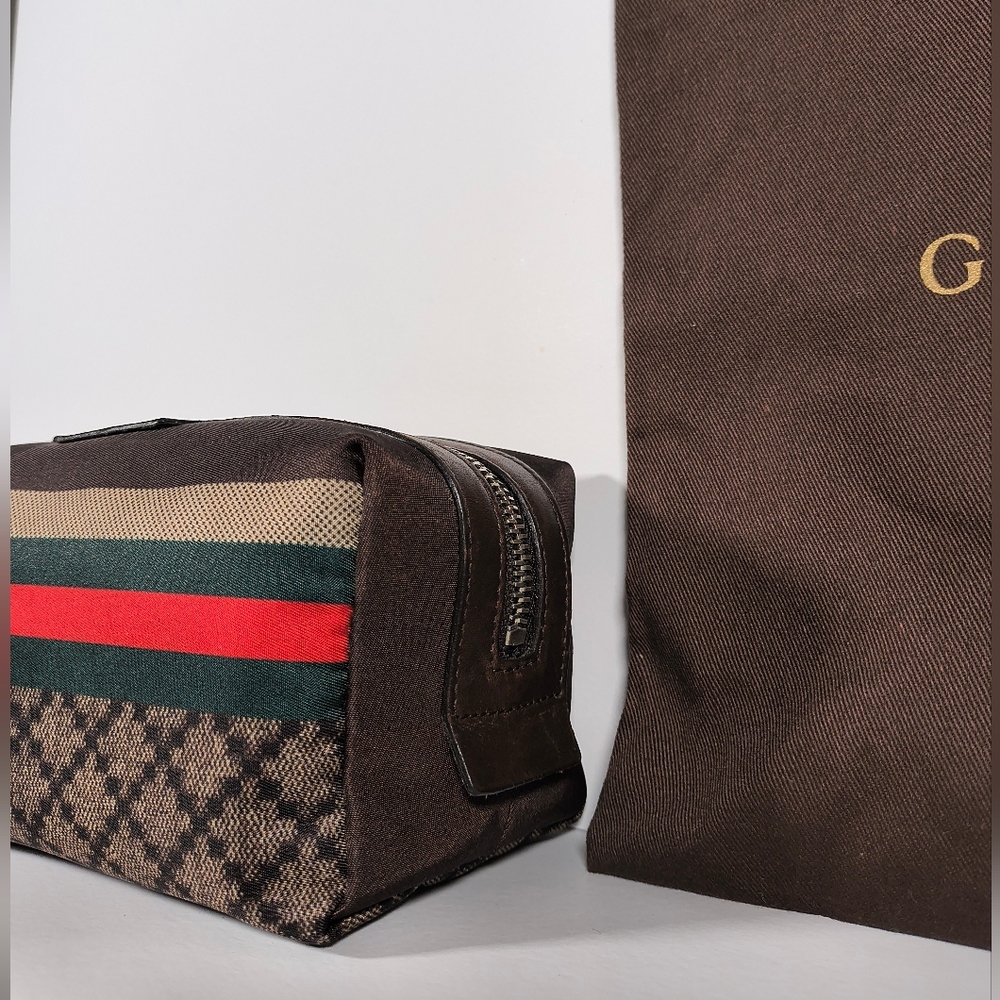VINTAGE!!! Gucci brown bag with green& red stripe men/women W/ COA - Picture 4 of 13